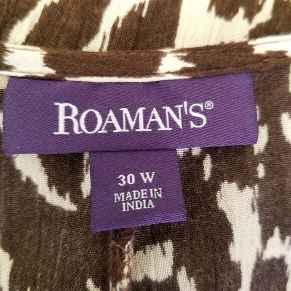 Roamans 30W Leopard Animal Print Dress Modest Button Front V Neck - Picture 5 of 6